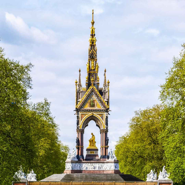 Albert Memorial in Kensington Gardens and the original site of the Crystal palace as seen on Hidden Tracks cycling bike ride across London from Palace to Palace