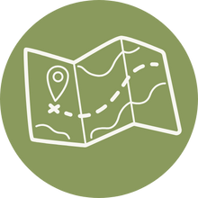 A green icon with a map to indicate this is a self guided Hidden Tracks Cycling Gravel ride using a GPX route
