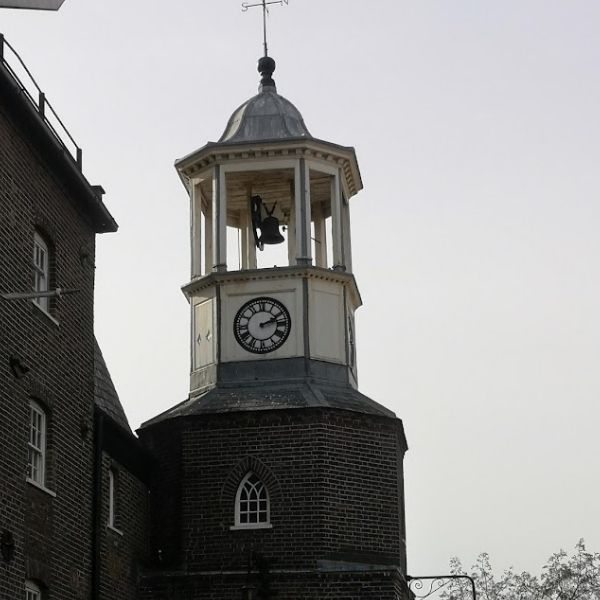 Bell tower of Three Mills island seen on one of Hidden Tracks Cycling’s off-road bike routes from London.