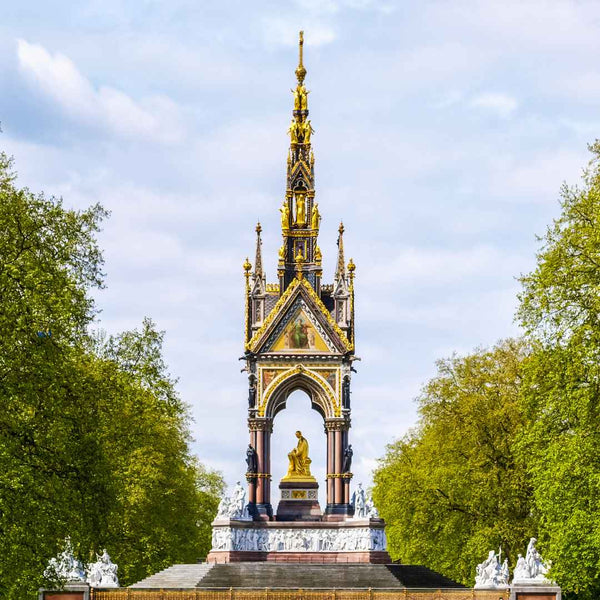 Albert Memorial in Kensington Gardens and the original site of the Crystal palace as seen on Hidden Tracks cycling bike ride across London from Palace to Palace 