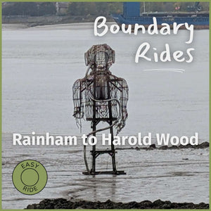 Metal sculpture of a diver on the Thames Estuary with 'Boundary Rides' text and 'Easy Ride' logo.