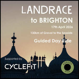 Promotional poster for London to Brighton Gravel bike ride featuring silhouettes of the dome so f Brighton Pavilion 