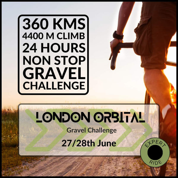 Advertisement for a gravel challenge event with text and silhouette of a cyclist.