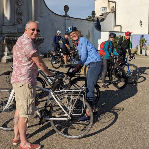 Cyclists of all abilities setting off on Hidden Tracks Cycling's Palace to Palace ride across London.