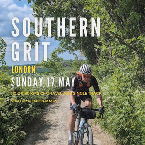 Southern Grit gravel ride south of London with a rider on a gravel bike climbing a chalk track through the Surrey countryside on one of the most challenging gravel rides in London.