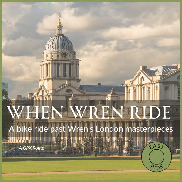 Cyclists ride past the Royal Naval College in Greenwich on the When Wren Ride London GPX cycling route exploring Sir Christopher Wren’s architectural masterpieces