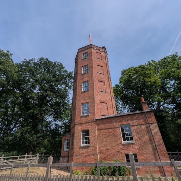 Chatley Heath Semaphore Tower, the restored Admiralty signal tower featured on the Brooklands GPX gravel bike route from London.