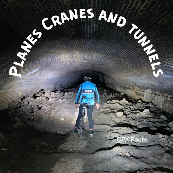 Planes, Cranes and Tunnels GPX gravel bike route from London, featuring the WWI flood-relief tunnel near Feltham