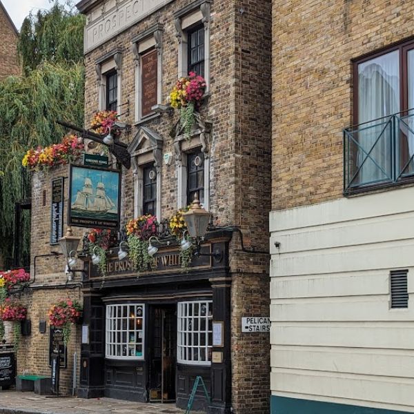 The historic Prospect of Whitby pub in Wapping, a riverside stop for anyone discovering London by bike