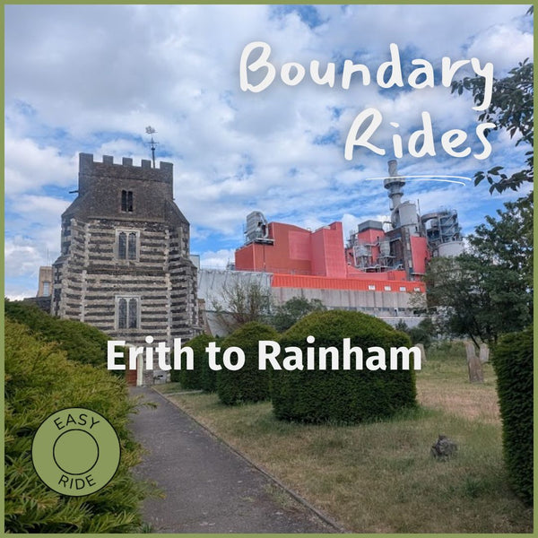 St Clement's Church West Thurrock, a Norman flint tower with a factory looming behind it — a highlight of Boundary Ride 10, Erith to Rainham gravel ride