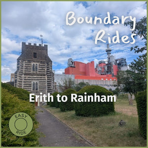 St Clement's Church West Thurrock, a Norman flint tower with a factory looming behind it — a highlight of Boundary Ride 10, Erith to Rainham gravel ride