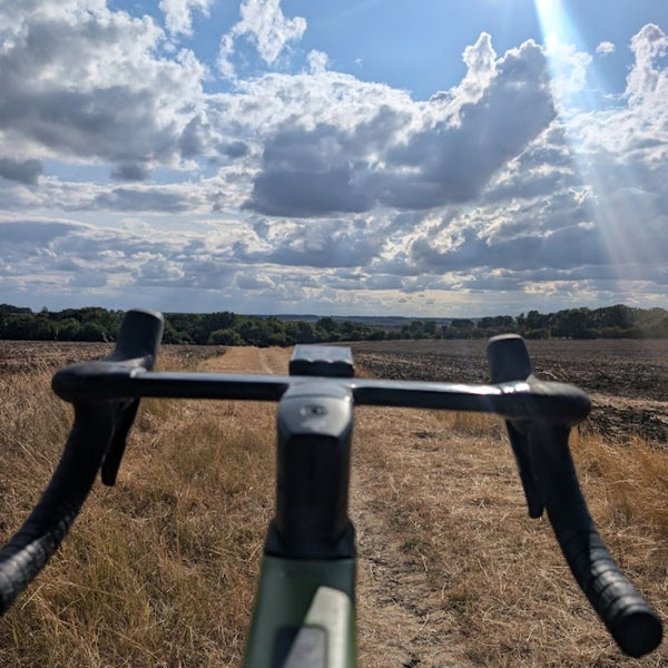 The Oxfordian GPX gravel bike route from London to Oxford, riding a farm byway through the Chilterns under a big sky.