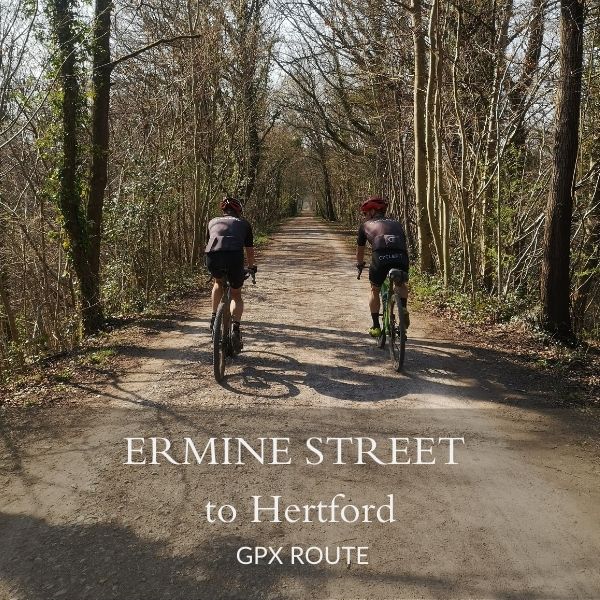 Gravel bike route from London to Hertford, following the historic Roman road of Ermine Street.