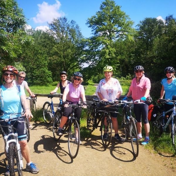 Group of lady cyclists on Hidden Tracks Cycling Bath salts to palaces ride 