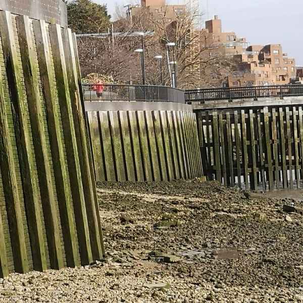 Thames foreshore at low tide  seen from Tidal Explorer, a traffic-free  gpx bike route from Hidden Tracks Cycling  